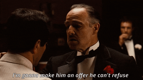 Don Vito of The Godfather and his best plan when it comes to negotiation. Cause, why not? GIF from Hendrix, Steam Community.
